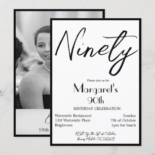 90. Geburtstag Foto Elegant Monogram Birthday Invi Einladung
