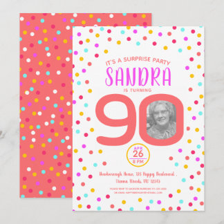 90. Geburtstag Foto Lebende Korallenkonfetti Einladung
