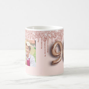 90. Geburtstag Foto Rose Gold Glitzer Rosa Ballon Kaffeetasse