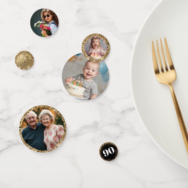 90. Geburtstag Fotos Gold Konfetti (Gruppe)