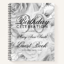 90. Geburtstag Gästebuch Party Floral Silver White