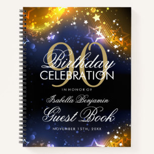90. Geburtstag Gästebuch Party Glitzern Gold Notizbuch
