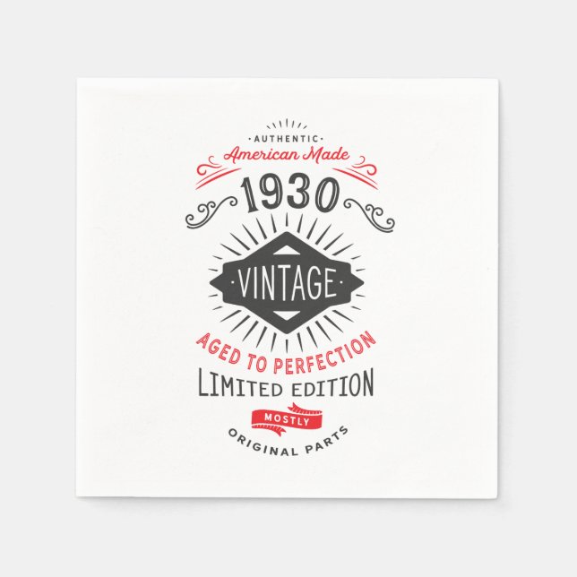 90. Geburtstag Geboren 1930 Vintag Perfection Serviette (Vorderseite)