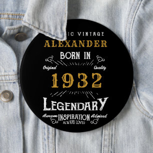 90. Geburtstag Geboren 1932 Vintage Schwarzer Knop Button