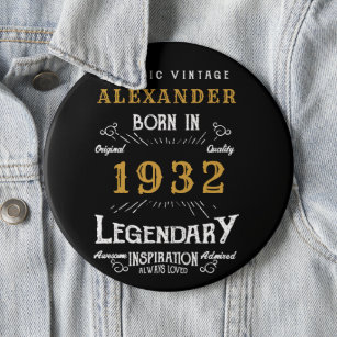 90. Geburtstag Geboren 1932 Vintager Black Button