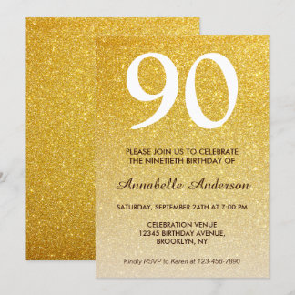90. Geburtstag Gelb Glitzer Sparkle Ombre Einladung
