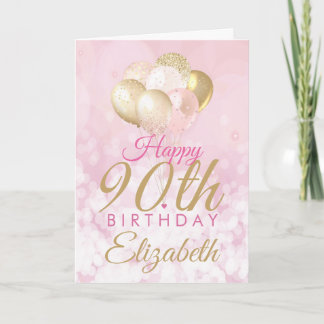 90. Geburtstag Glitzer Pink Ballon Karte