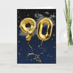 90. Geburtstag Gold Mylar Ballon und Confetti Card Karte