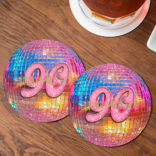 90. Geburtstag Gold Rosa Glitter Tanz Disco Kugel Runder Pappuntersetzer