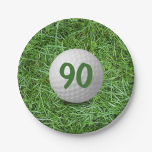 90. Geburtstag Golf Ball auf Grass Paper Plate Pappteller