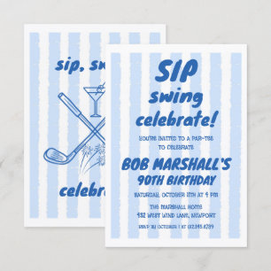 90. Geburtstag Golf Bold Blaue Typografie Streifen Einladung