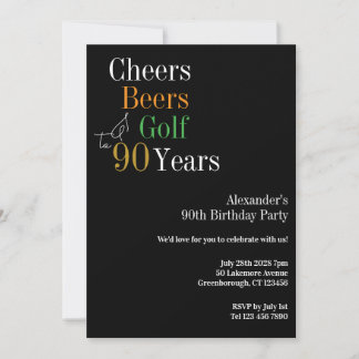 90. Geburtstag Golf Cheers Beers Party Einladung