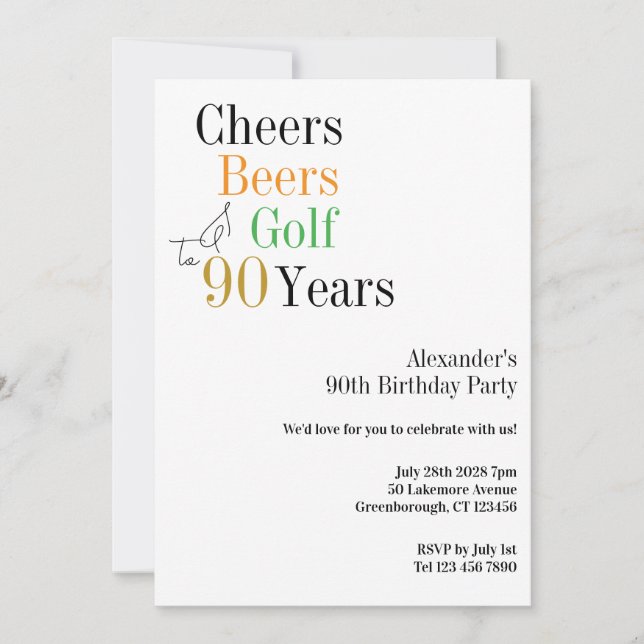 90. Geburtstag Golf Cheers Biere Minimales Party Einladung (Vorderseite)