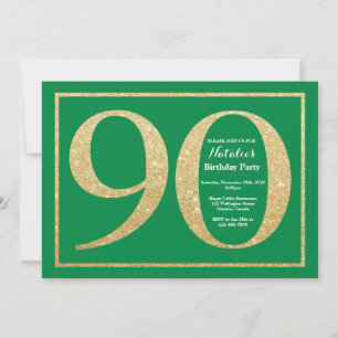 90. Geburtstag Grün und Gold Glitter Einladung