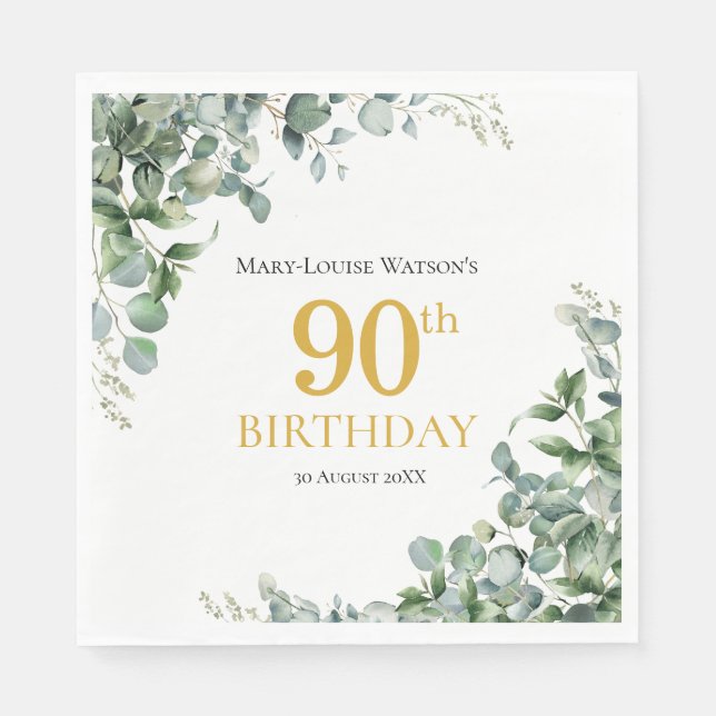 90. Geburtstag Grünpapier Napkin Serviette (Vorderseite)