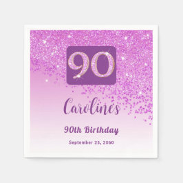 90. Geburtstag Hübsch Pink Glitzer Napkins Serviette
