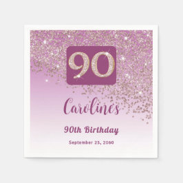 90. Geburtstag Hübsche Rose Gold Glitzer Serviette
