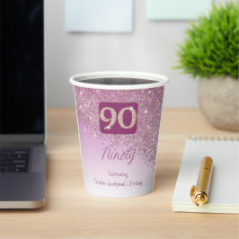 90. Geburtstag Klasse Falling Rose Gold Glitzer Pappbecher