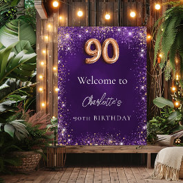 90. Geburtstag lila Glitzern willkommen Poster
