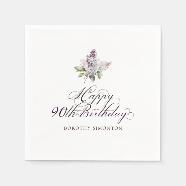 90. Geburtstag Lila Lilac Spring Blume Cocktail Serviette (Vorderseite)