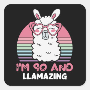 90. Geburtstag Llamazing Llama 90 Jahre alt Geburt Quadratischer Aufkleber