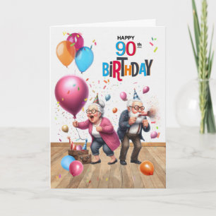90. Geburtstag Lustiger alter Mann und Frau Luftba Karte