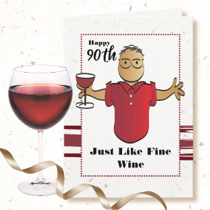 90. Geburtstag Männliche Cartoon Rotwein Ethnisch Karte