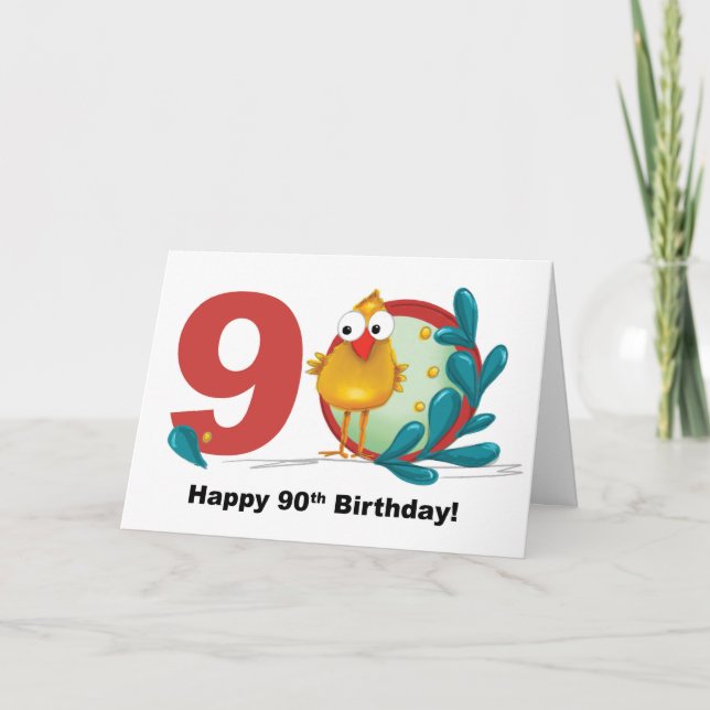 90. Geburtstag mit Funny Bird und Branch Karte (Vorderseite)