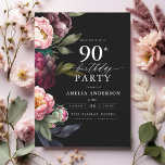 90. Geburtstag Modern Moody Burgundy Blush Bloral Einladung<br><div class="desc">Feiern Sie Ihren Meilenstein mit einer modernen, modisch-90. Geburtstagseinladung mit reichhaltigen Bordeaux- und Blütenfloralen. Dieses elegante Design verbindet tiefe, dramatische Farbtöne mit sanften, romantischen Akzenten und eignet sich perfekt für eine elegante und zugleich einladende Atmosphäre. Die beeindruckende Blumenstruktur verleiht dem Hotel eine Touch Luxus, während die zeitgenössische Gestaltung stilvoll und...</div>