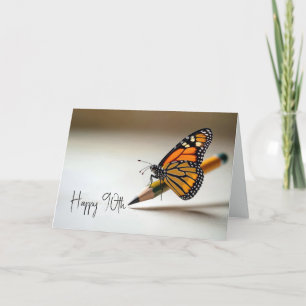90. Geburtstag Monarchfalter auf einem Bleistift Karte
