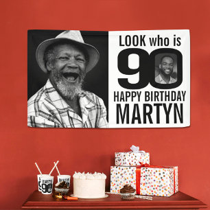 90. Geburtstag Mono Look 90 benutzerdefiniertes Fo Banner
