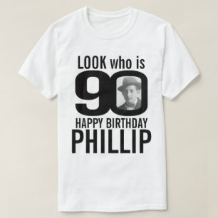 90. Geburtstag Mono Look 90 Custom Foto und Name T-Shirt