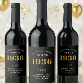 90. Geburtstag Name 1936 Schwarz Gold Elegant Chic Weinetikett