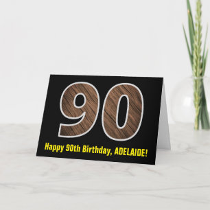 90. Geburtstag: Name + Faux-Holzmaserung Muster "9 Karte