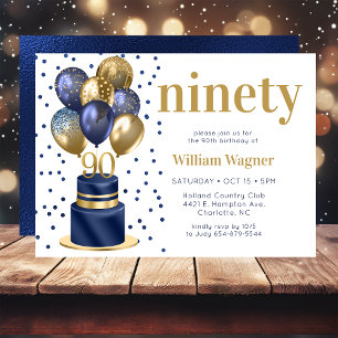90. Geburtstag Navy Blau Ballon Torte Einladung