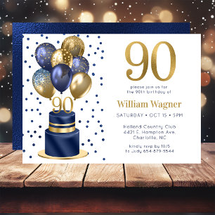 90. Geburtstag Navy Blau Ballon Torte Einladung
