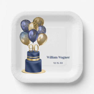 90. Geburtstag Navy Blau Ballon Torte Pappteller