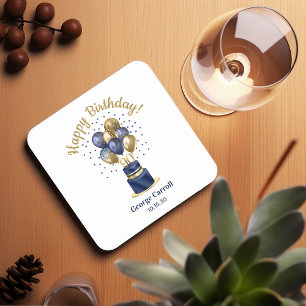 90. Geburtstag Navy Blau Ballon Torte Rechteckiger Pappuntersetzer