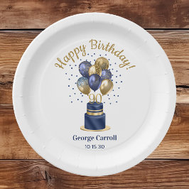 90. Geburtstag Navy Blue Balloon Cake Pappteller