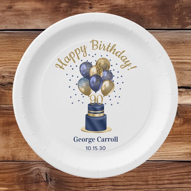 90. Geburtstag Navy Blue Balloon Cake Pappteller (Von Creator hochgeladen)