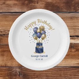 90. Geburtstag Navy Blue Balloon Cake Pappteller