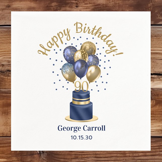 90. Geburtstag Navy Blue Balloon Cake Serviette (Von Creator hochgeladen)