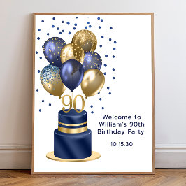 90. Geburtstag Navy Blue Balloon Cake Willkommen Poster