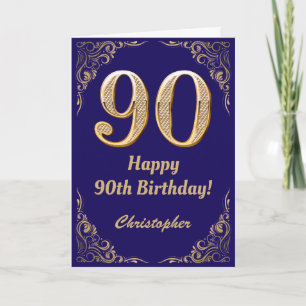 90. Geburtstag Navy Blue und Gold Glitzer Frame Karte