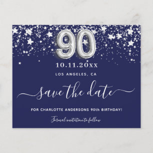 90. Geburtstag navyblau silber save date budget Flyer