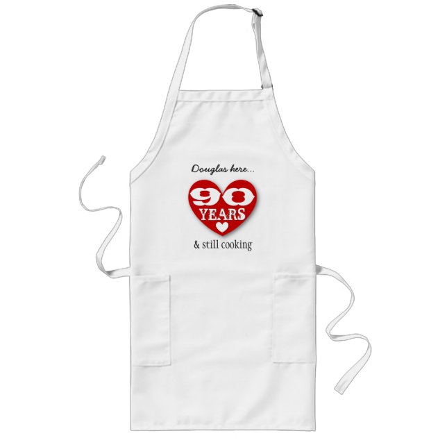 90. Geburtstag noch Kochen Doppelherzen 90Z Lange Schürze (Vorne)