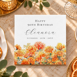90. Geburtstag November-Geburtsblume Chrysantheme Serviette