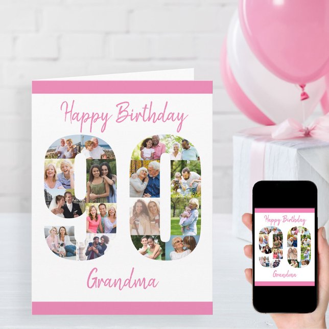 90. Geburtstag Nummer 90 FotoCollage Big Custom Karte (Von Creator hochgeladen)