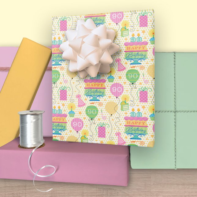 90. Geburtstag Nummer Kerzen Cake Ballon Geschenkpapier Set (Von Creator hochgeladen)