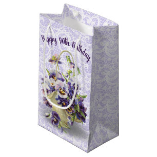 90. Geburtstag Pansy Basket on Lace Kleine Geschenktüte